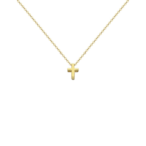 Petite Cross Charm Necklace yellow (14K) front - Popular Jewelry - New York