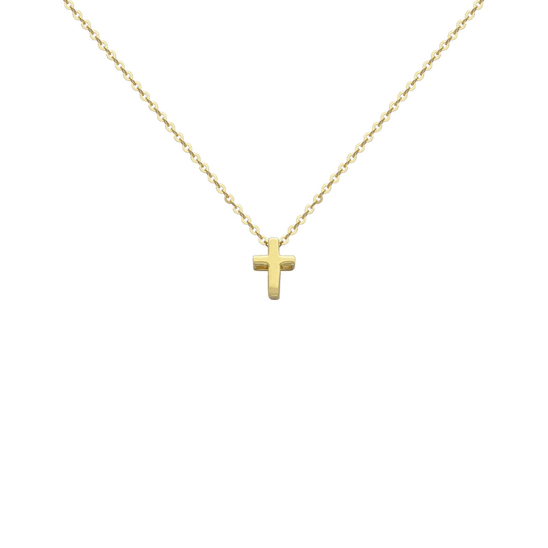 Petite Cross Charm Necklace yellow (14K) front - Popular Jewelry - New York