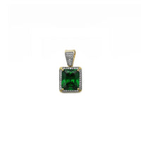 Radiant Cut Faux Emerald Haloペンダント（14K）フロント- Popular Jewelry - ニューヨーク