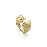 Red Eyes Twin-Headed Panther Ring (14K) diagonal - Popular Jewelry - New York