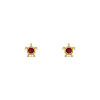 Gemstone Shelled Turtle Stud Earrings red (14K) front - Popular Jewelry - New York