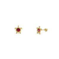 Gemstone Shelled Turtle Stud Earrings red (14K) main - Popular Jewelry - New York