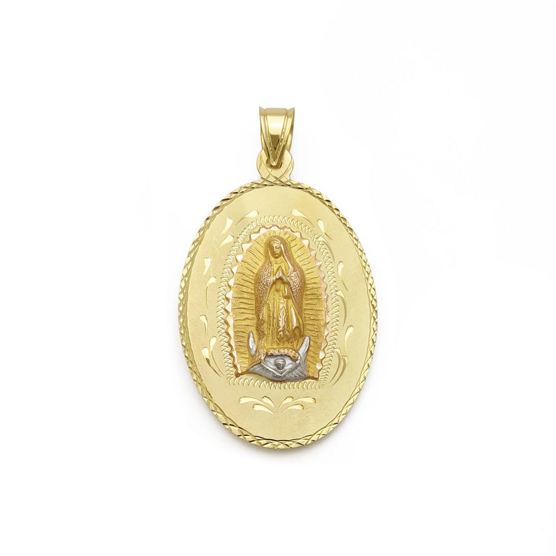 Reversible Sacred Heart of Jesus and Guadalupe Oval Pendant (14K) side - Popular Jewelry - New York