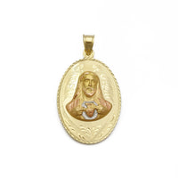 Reversible Sacred Heart of Jesus and Guadalupe Oval Pendant (14K) front - Popular Jewelry - New York