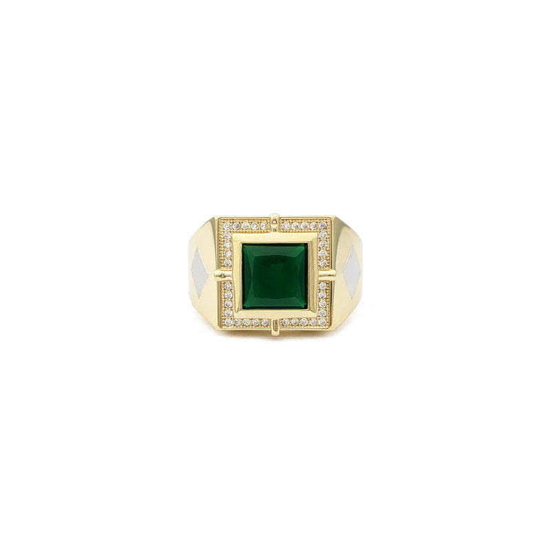 Square Faux Emerald Two-Toned Ring (14K) front - Popular Jewelry - New York