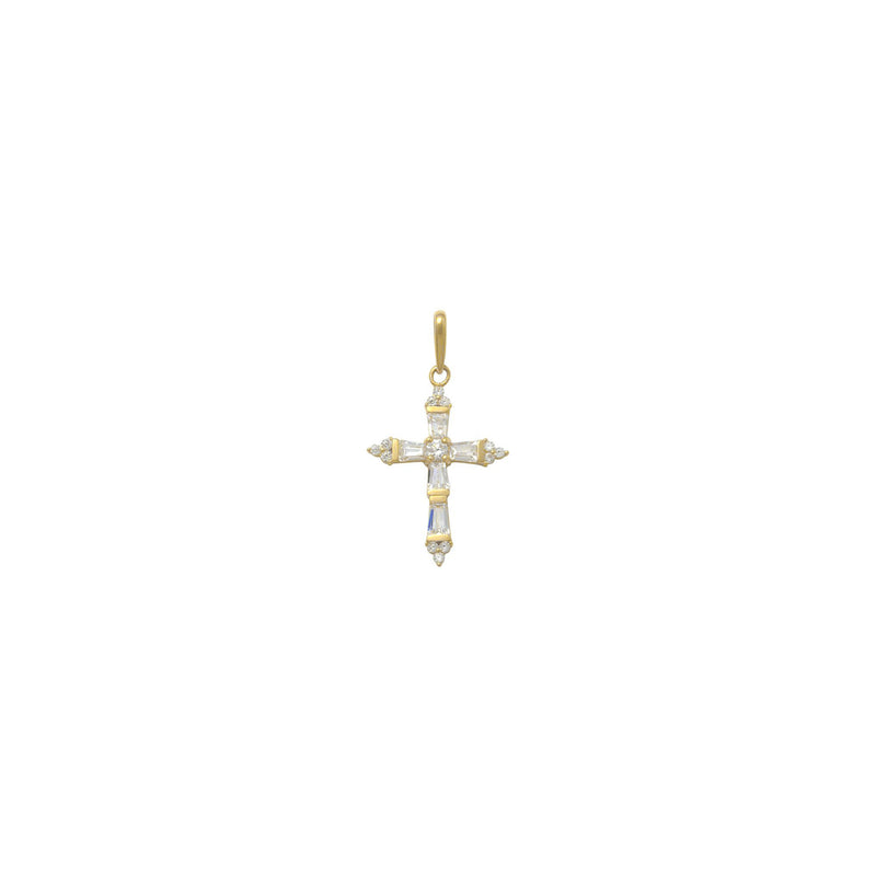 Tapered Baguette Budded Cross Pendant yellow (14K) front - Popular Jewelry - New York