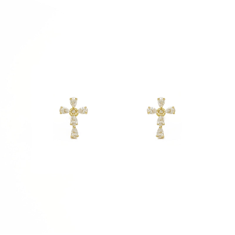 Teardrop Cross Stud Earrings (14K) front - Popular Jewelry - New York