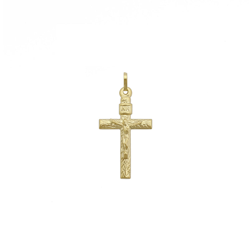 Textured Crucifix Pendant (14K) front - Popular Jewelry - New York