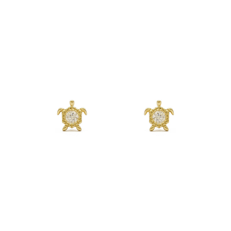 Gemstone Shelled Turtle Stud Earrings White (14K) front - Popular Jewelry - New York
