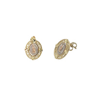 Tri-Color Guadalupe Filigree Oval Stud Earrings (14K) - Front - Popular Jewelry New York