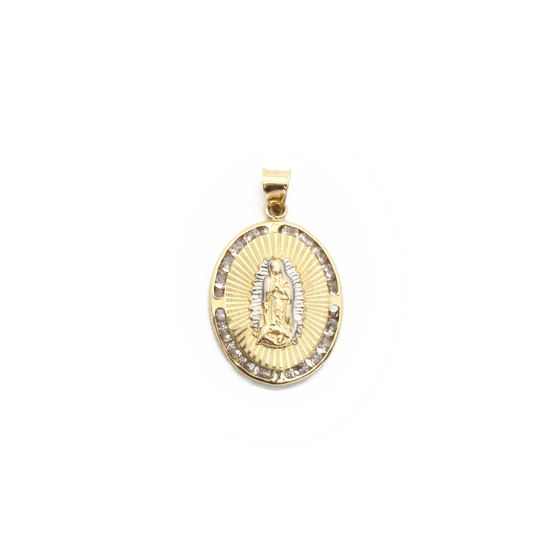 Our Lady of Guadalupe Oval CZ Pendant (14K) front - Popular Jewelry - New York