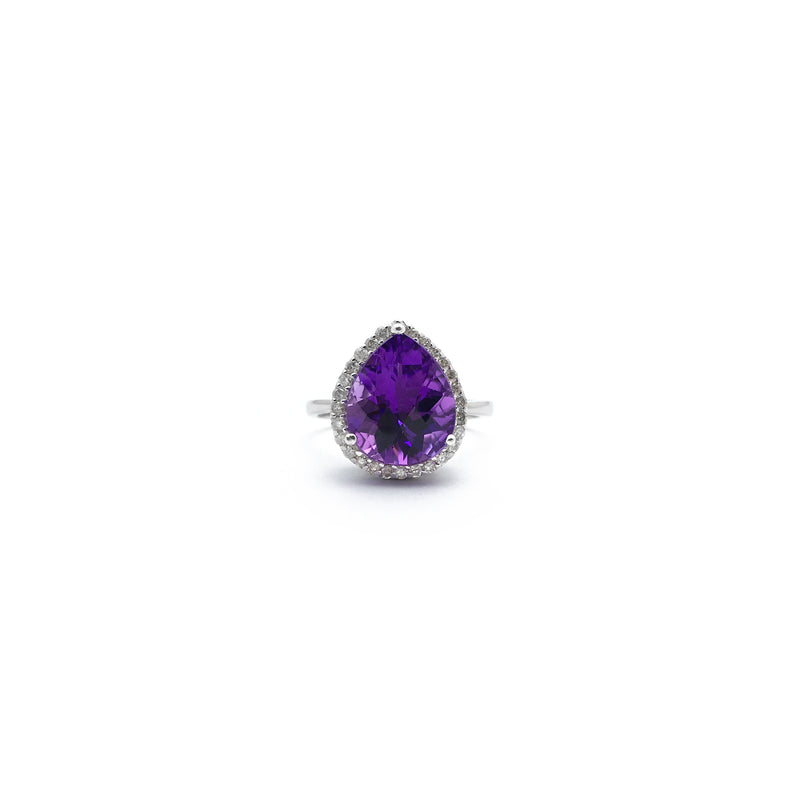 Amethyst Rose Cut Teardrop Halo Ring (14K) front - Popular Jewelry - New York