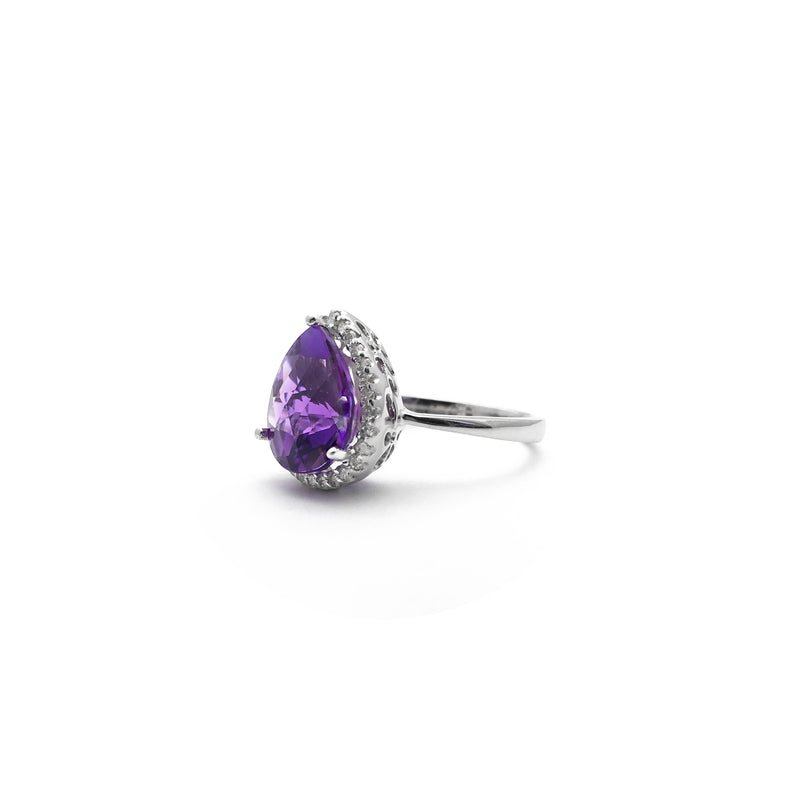 Amethyst Rose Cut Teardrop Halo Ring (14K) side - Popular Jewelry - New York