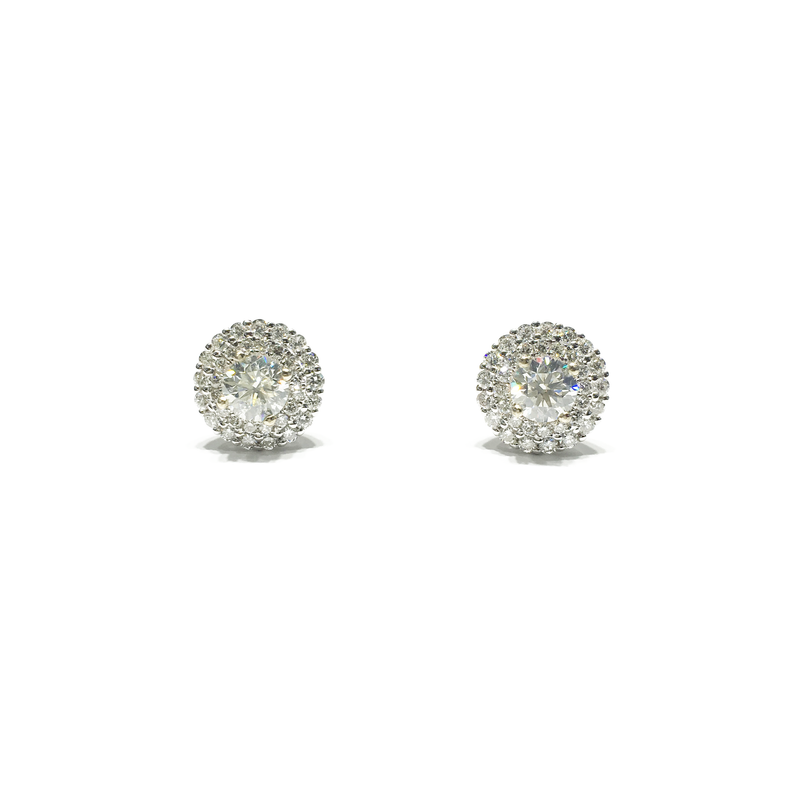 Double Halo Diamond Stud Earrings (14K) front - Popular Jewelry - New York