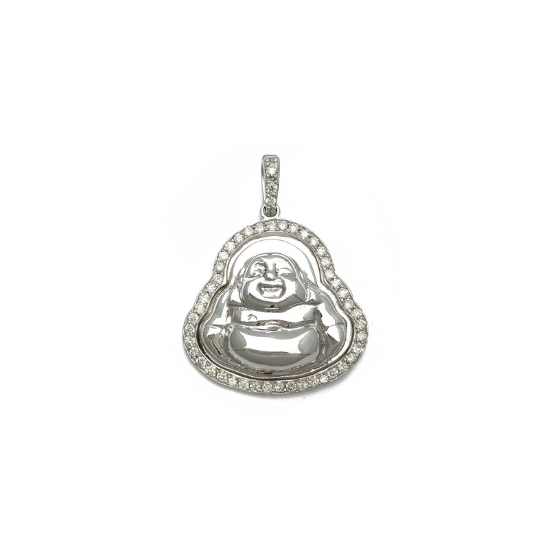 Laughing Buddha Diamond White Gold Pendant (14K) front - Popular Jewelry - New York