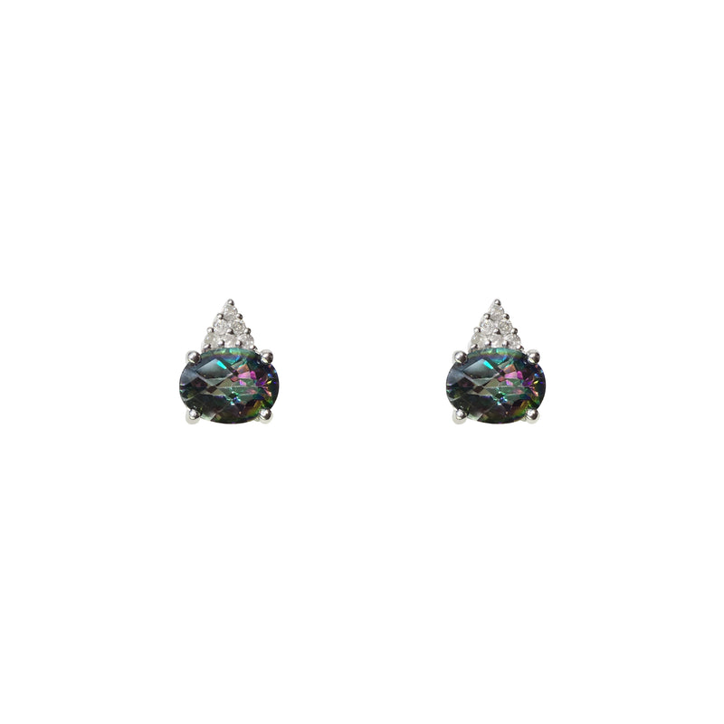 Oval Faceted Mystic Topaz Diamond Stud Earrings (14K) front - Popular Jewelry - New York