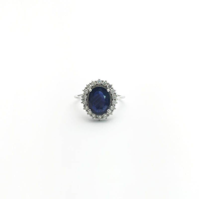 Oval Sapphire with Diamond Halo Ring (14K) front - Popular Jewelry - New York