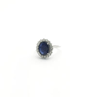 Oval Sapphire with Diamond Halo Ring (14K) side - Popular Jewelry - New York