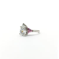 Pear-shaped and Pink Trillion Three Stone Engagement Ring (14K) side - Popular Jewelry - New York