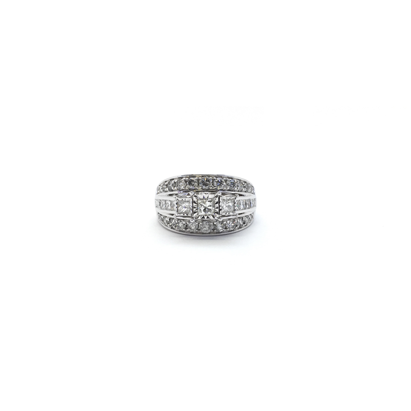 Triple Princess Diamond Engagement Ring (14K) front 1 - Popular Jewelry - New York