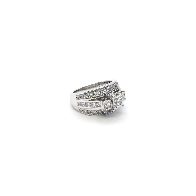 Triple Princess Diamond Engagement Ring (14K) front 2 - Popular Jewelry - New York