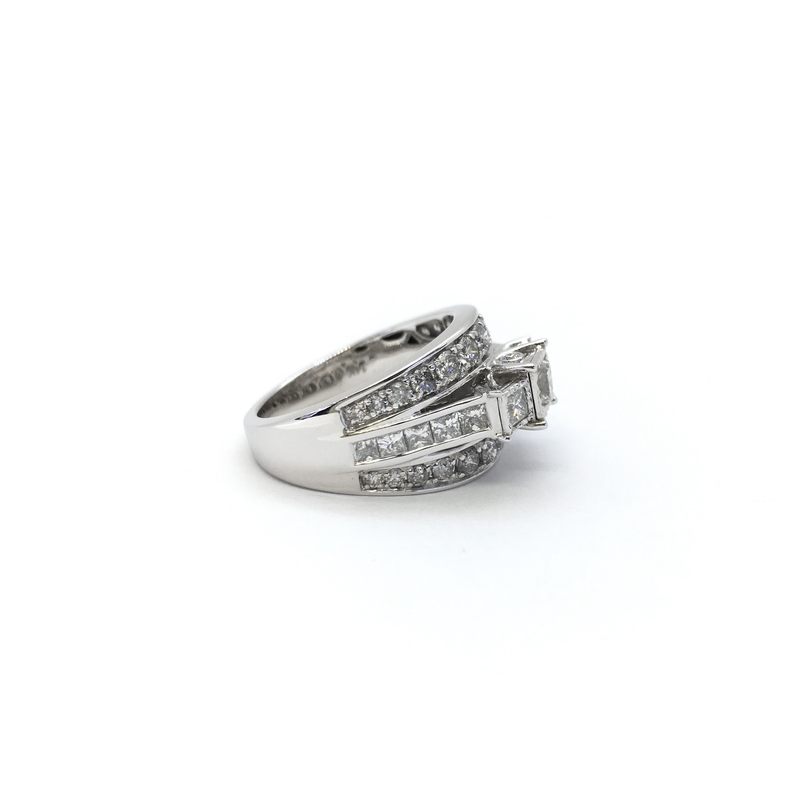 Triple Princess Diamond Engagement Ring (14K) side - Popular Jewelry - New York