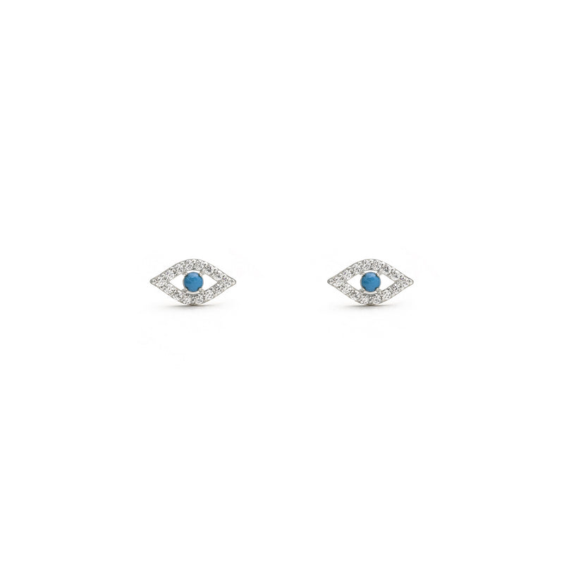 Turquoise Evil Eye CZ Stud Earrings white (14K) front - Popular Jewelry - New York