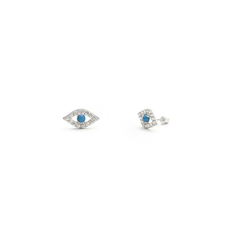 Turquoise Evil Eye CZ Stud Earrings white (14K) main - Popular Jewelry - New York