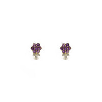 Amethyst Flower Stud Earrings (14K) front - Popular Jewelry - New York
