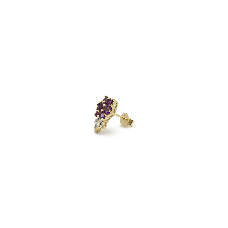 Amethyst Flower Stud Earrings (14K) side - Popular Jewelry - New York