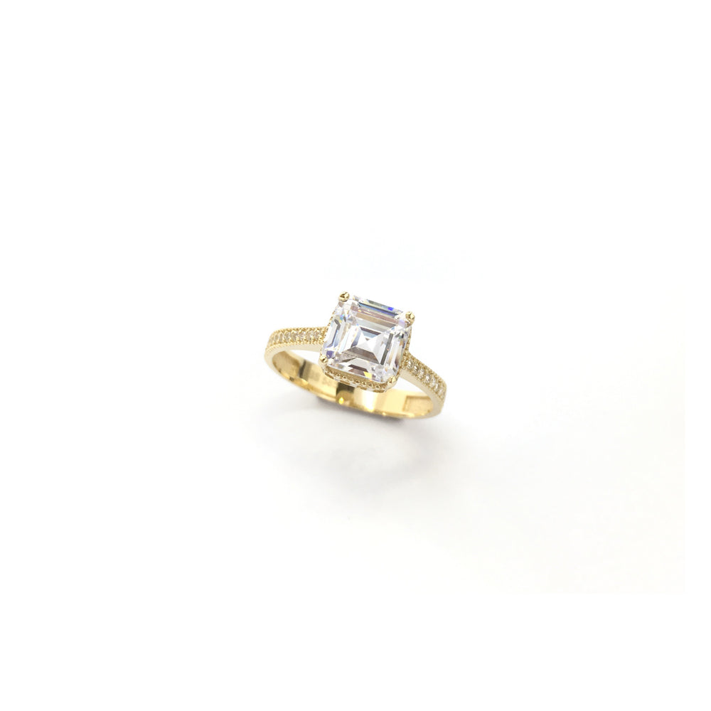 Asscher CZ Milgrain Ring (14K) front - Popular Jewelry - New York
