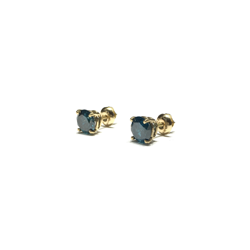 Blue Diamond Stud Earring (14K) pair side - Popular Jewelry - New York