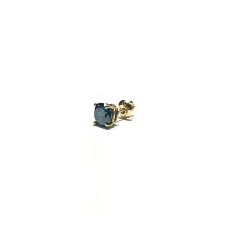 Blue Diamond Stud Earring (14K) side - Popular Jewelry - New York