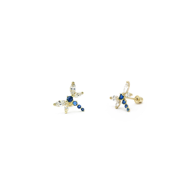 Dragonfly CZ Stud Earrings (14K) blue - Popular Jewelry - New York