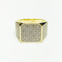 Iced Out Blunt Square CZ Ring 14K Yellow Gold