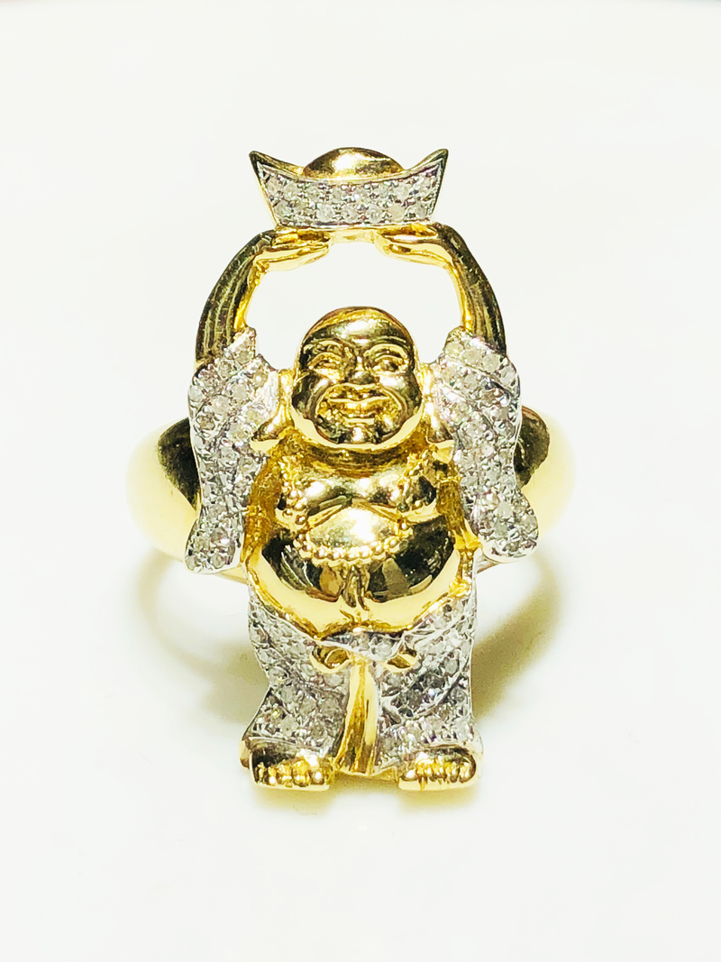 Iced-Out Diamond "Buddha of Wealth" Ring (14K) - Popular Jewelry