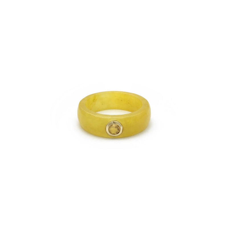 Citrine Solitaire Yellow Jade Ring (14K) front - Popular Jewelry - New York