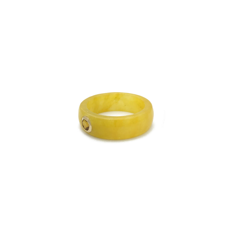 Citrine Solitaire Yellow Jade Ring (14K) side - Popular Jewelry - New York