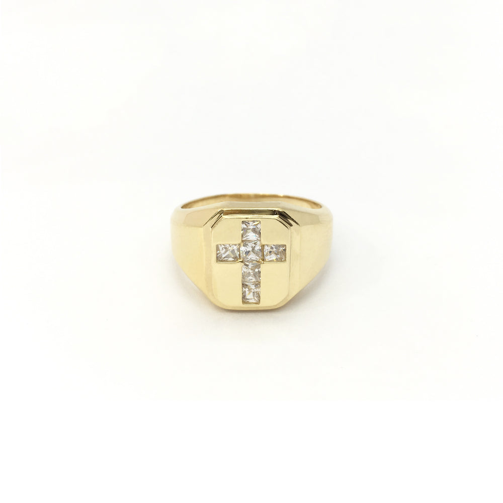 Cross CZ Signet Ring (14K) front - Popular Jewelry - New York