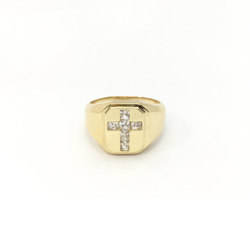 Cross CZ Signet Ring (14K) front - Popular Jewelry - New York