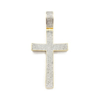 Diamond Concave Cross Pendant (14K) front - Popular Jewelry - New York