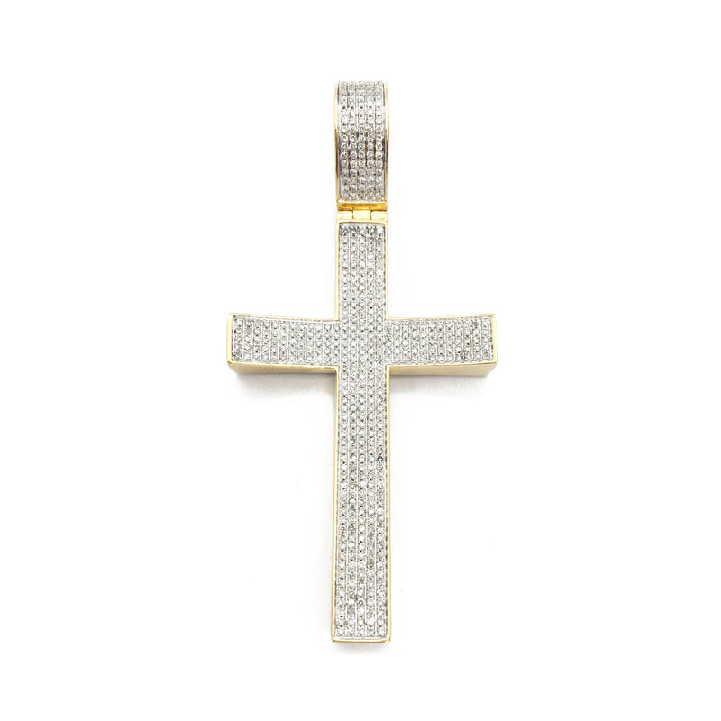Diamond Concave Cross Pendant (14K) front - Popular Jewelry - New York