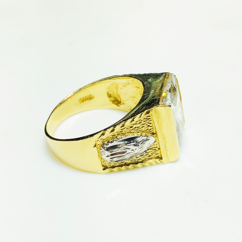 Diamond Cut Guadalupe Princess Cut CZ Ring 14K Yellow Gold