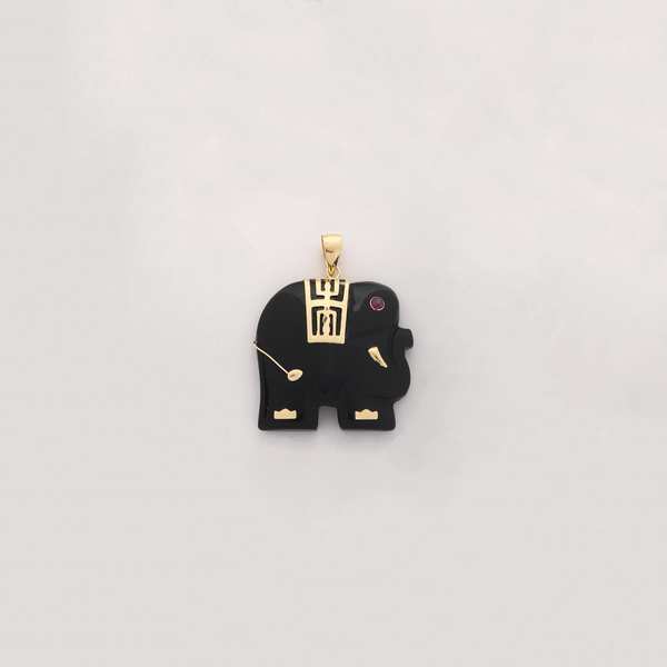 Elephant Black Onyx Pendant (14K) - Popular Jewelry New York