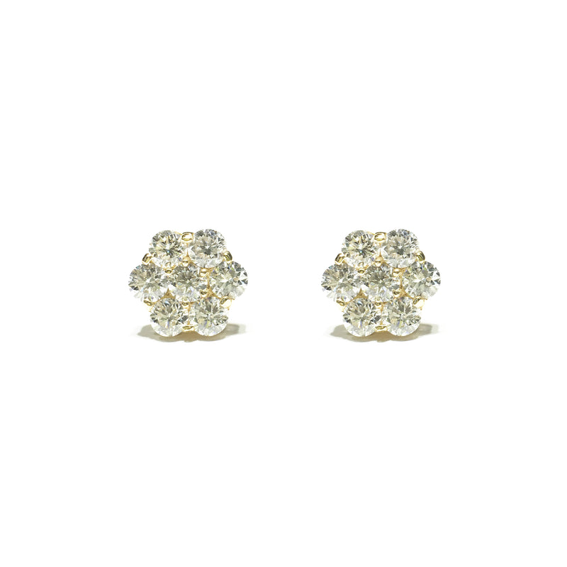 Flat Honeycomb Cluster Diamond Stud Earring (14K) front - Popular Jewelry - New York