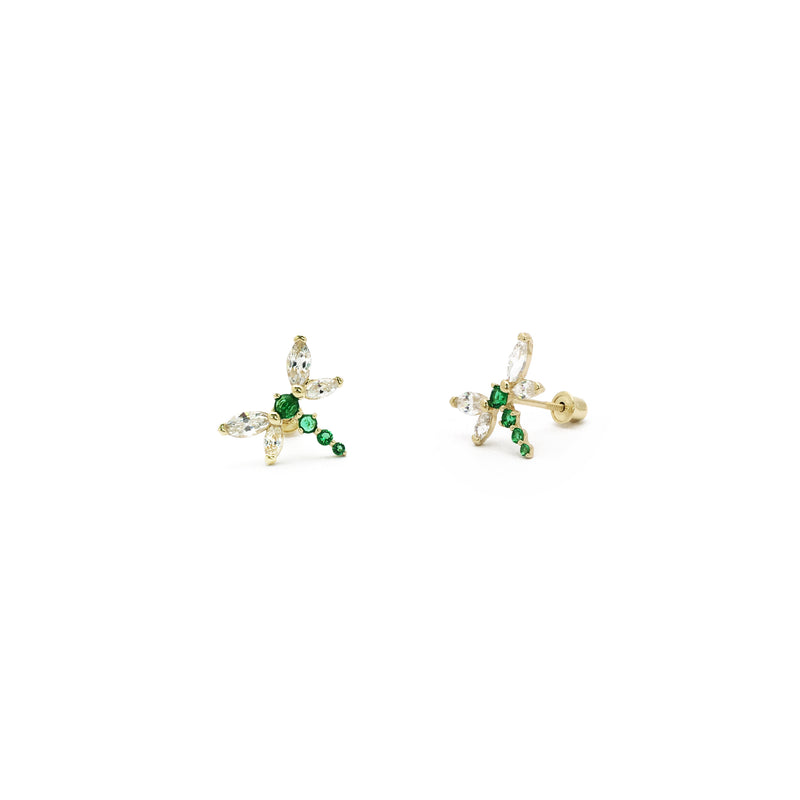 Dragonfly CZ Stud Earrings (14K) green - Popular Jewelry - New York