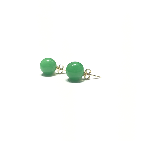 Green Jade Ball Stud Earrings (14K) angle 1 - Popular Jewelry - New York