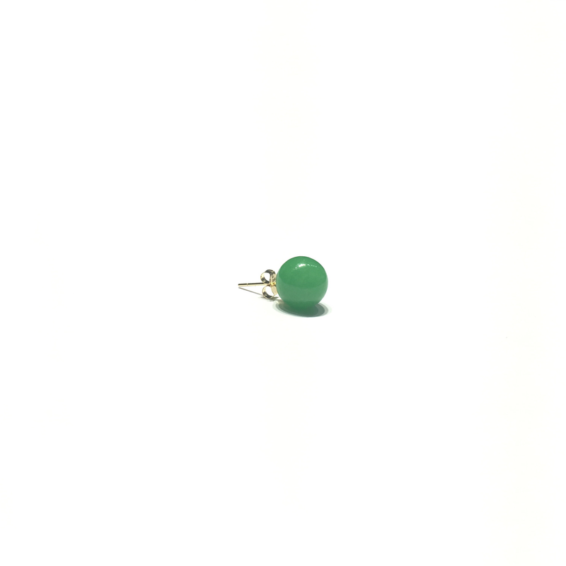 Green Jade Ball Stud Earrings (14K) angle 2 - Popular Jewelry - New York