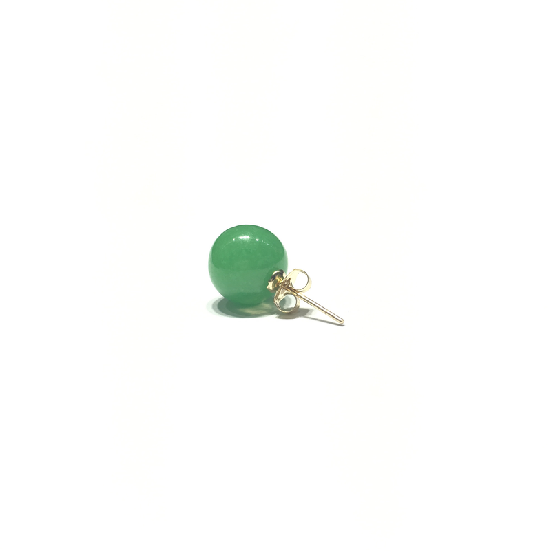 Green Jade Ball Stud Earrings (14K) angle 4 - Popular Jewelry - New York