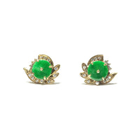Green Jade Lotus Flower Stud Earrings (14K)